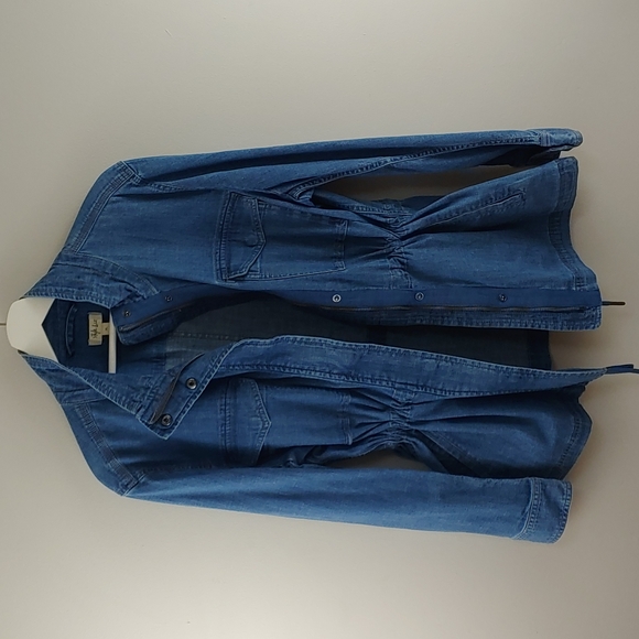 Style & Co Size XL Jean jacket with cinch waist 4 pockets tab 2 snap button cuff - Picture 3 of 14